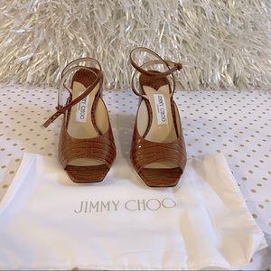 Jimmy Choo 85mm Jassidy Embossed Croc-Effect Leather Sandals